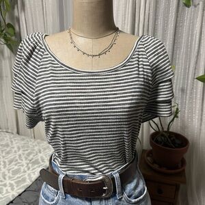 Wrangler Black and White Striped Short Sleeve Top